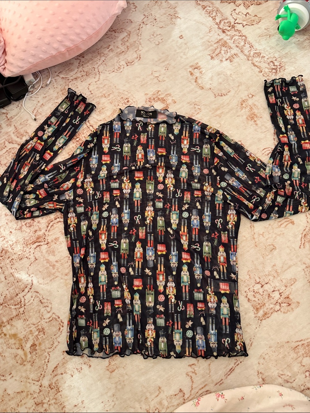 Black Nutcracker Print Long-Sleeve Top by